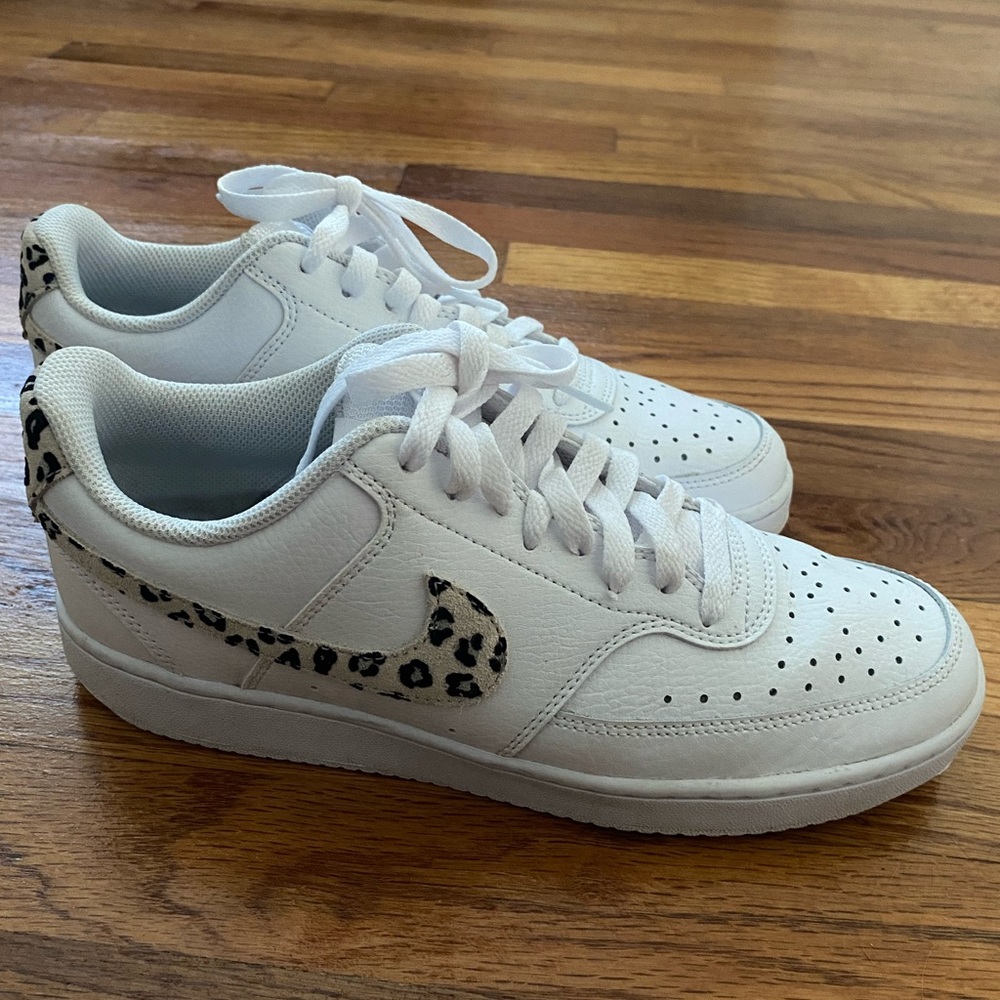 Nike Court Vision Low Leopard Swoosh White Shoes